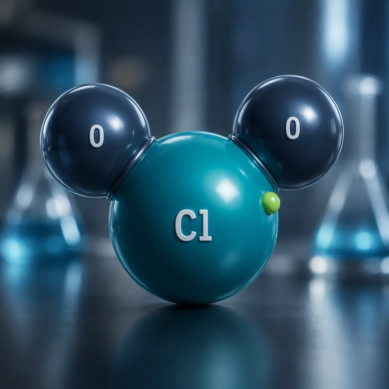 Chlorine dioxide molecule structure showing unpaired electron
